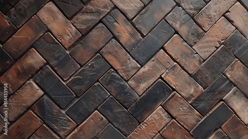 Detailed view from above of a herringbone brick floor, perfect for sophisticated urban designs, photo