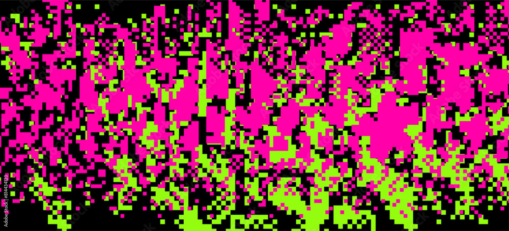 Abstract neon pink and green colorful background with pixel glitches. Abstract neon pink and green colorful background with pixel glitches.