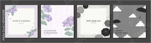 梅雨 紫陽花 雨の日 RAINY DAY 素材セット フレーム 背景 ベクターイラスト シンプル