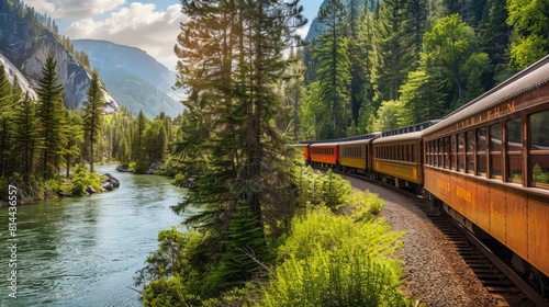 Scenic train travel provides a peaceful retreat from the hustle and bustle of everyday life, allowing passengers to relax and unwind amidst serene natural surroundings photo