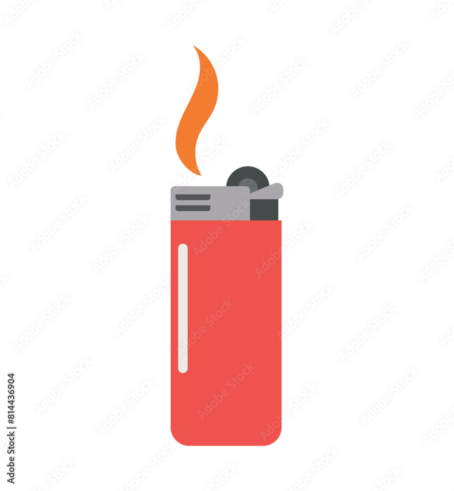 Red lighter with burning flame. Lighter on a white background. Lighter vector icon in flat cartoon style, for web design and print Red lighter with burning flame. Lighter on a white background. Lighter vector icon in flat cartoon style, for web design and print