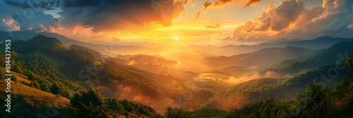 Landscape pictures at sunset are beautiful with light and mountains realistic nature and landscape photo