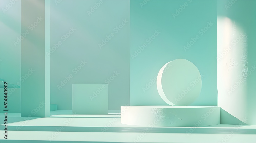 Minimalist Haven Geometric Shapes and Soft Shadows in a Serene Mint Green Setting Minimalist Haven Geometric Shapes and Soft Shadows in a Serene Mint Green Setting
