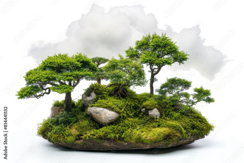 Whimsical bonsai cloud garden photo on white isolated background Whimsical bonsai cloud garden photo on white isolated background