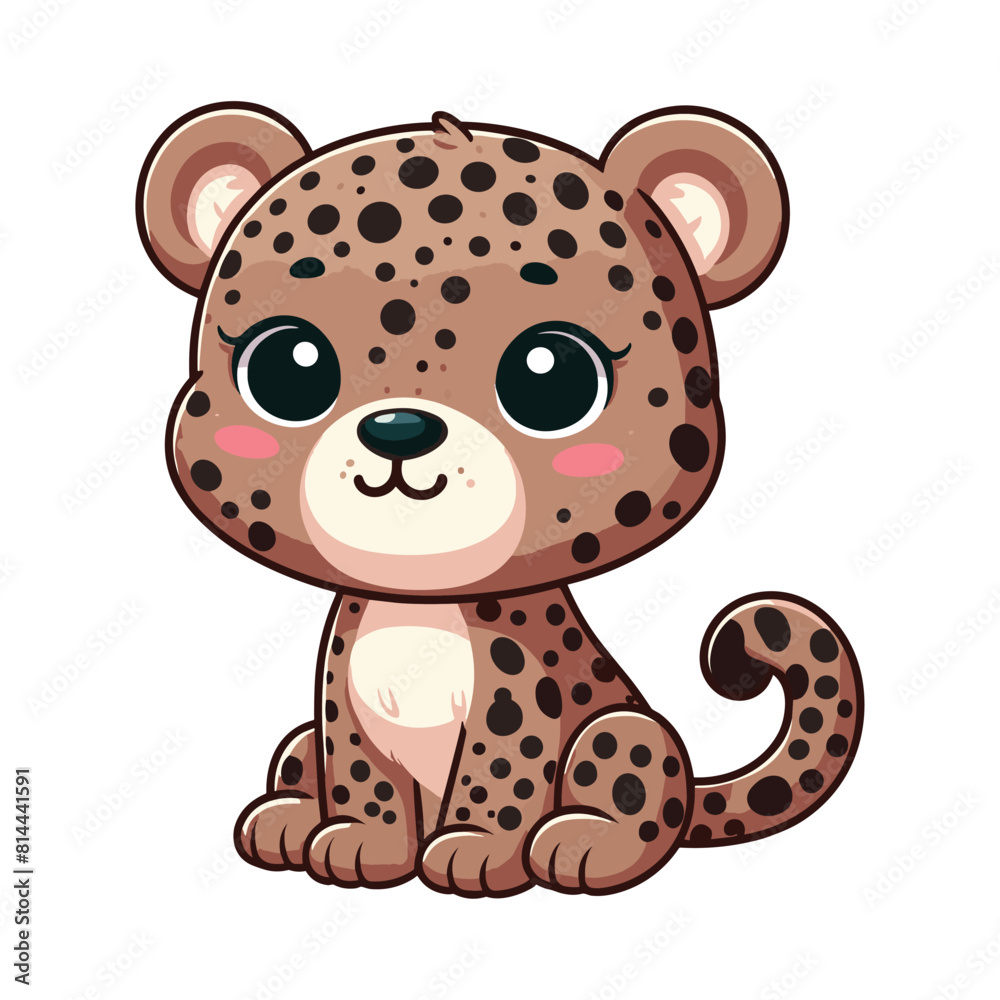 Obraz premium Cute little leopard cartoon sitting vector illustration