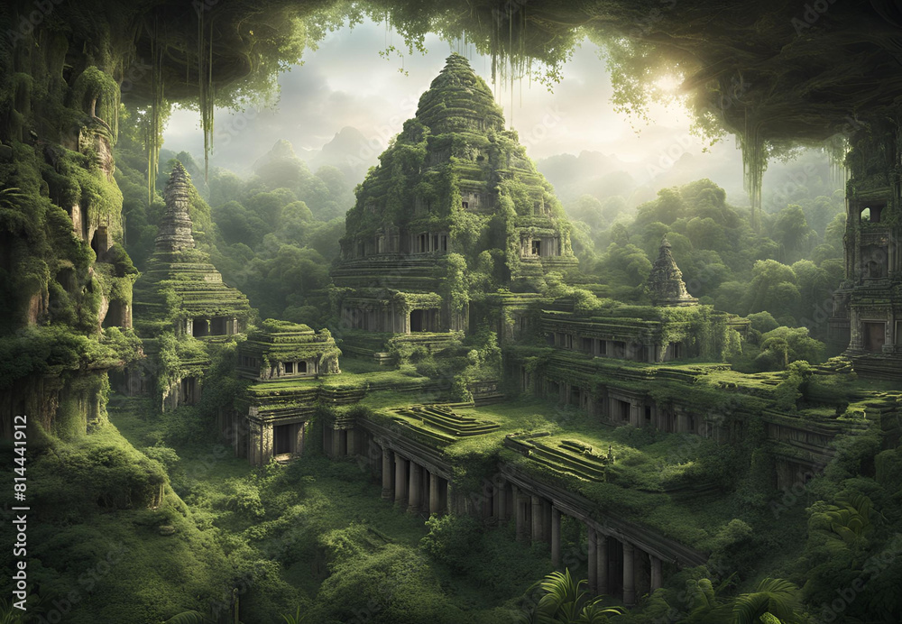 Lost City in Lush Rainforest: Panoramic View of Forgotten Ruins