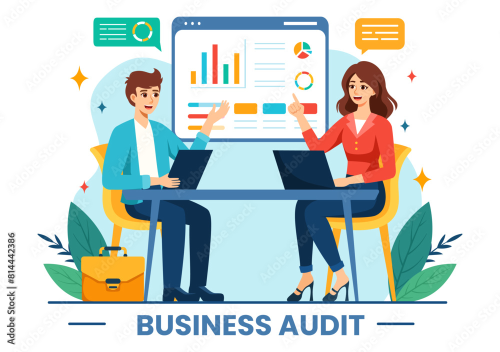 Business Audit Documents Vector Illustration with Charts, Accounting, Calculations and Financial Report Analysis in Flat Cartoon Background Business Audit Documents Vector Illustration with Charts, Accounting, Calculations and Financial Report Analysis in Flat Cartoon Background