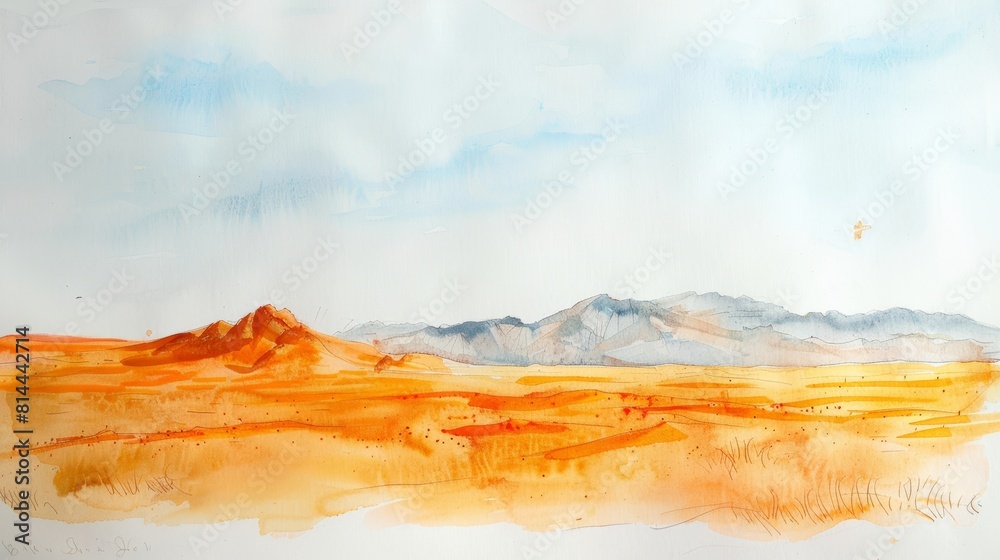 Naklejka premium Watercolor Desert Landscape on White Background Generative AI