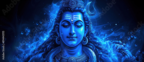 Maha Shivaratri background with shiva in blue tones.
