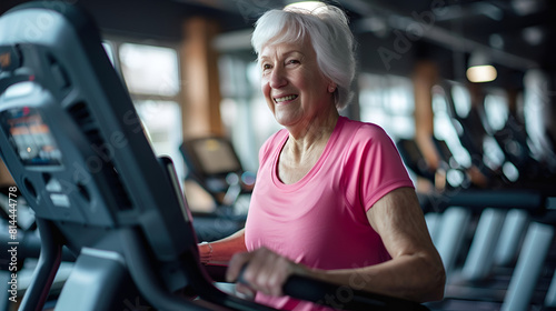 running happy to gym and on senior keep female healthy the the exercising at treadmill fit