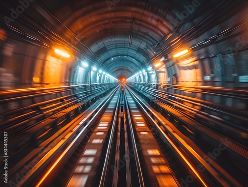 Futuristic Illuminated Underground Train Tunnel with Blurred Motion