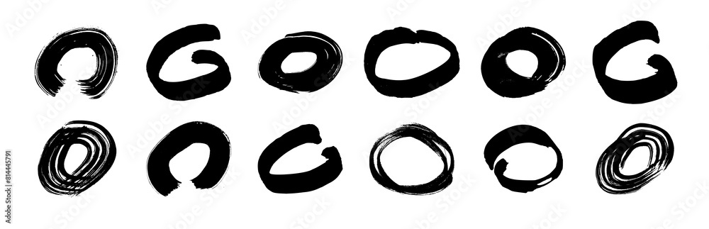 Set of black grunge brush strokes in circle form Set of black grunge brush strokes in circle form