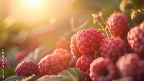 Promoting Healthy Eating and Sustainable Practices: A Small Organic Raspberry Farm. Concept Organic Farming, Sustainable Practices, Healthy Eating, Raspberry Cultivation, Eco-Friendly Farming photo