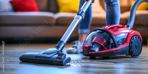 Woman cleaning the floor with a vacuum cleaner. Concept Household Chores, Cleaning Routine, Domestic Tasks, Home Maintenance, Vacuuming