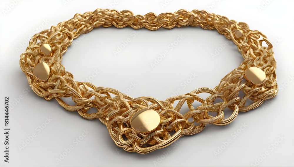 Golden chain and brooch isolated on white Generative AI. Golden chain and brooch isolated on white Generative AI.