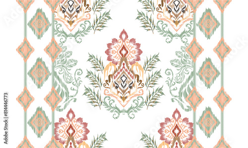 Hand draw Ikat floral paisley embroidery.Ikat ethnic oriental pattern traditional.Aztec style abstract vector illustration.great for textiles, banners, wallpapers, wrapping vector design.