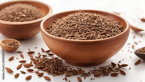 caraway seeds in a bowl on a white background