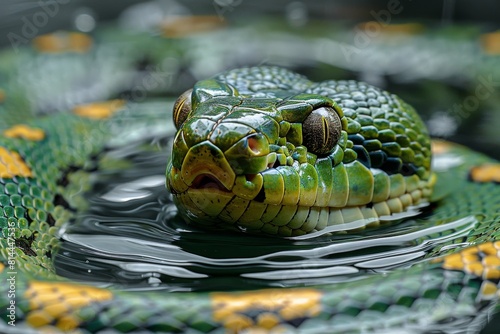 Green Anaconda: Swirling in water with coils visible, representing aquatic lifestyle.