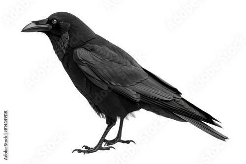 Black Crow Standing on White Background