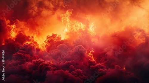 Dramatic orange and red hues fill the sky as smoke billows from a wildfire burning in the distance © CLOVER BACKGROUND