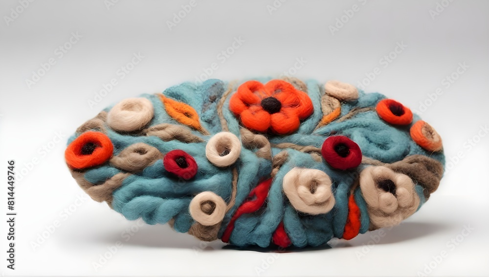 Women's handmade brooch made of felted wool on a white background Generative AI. Women's handmade brooch made of felted wool on a white background Generative AI.