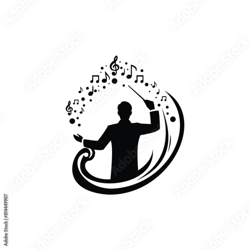 conducting musical performance silhouette vector isolated white background