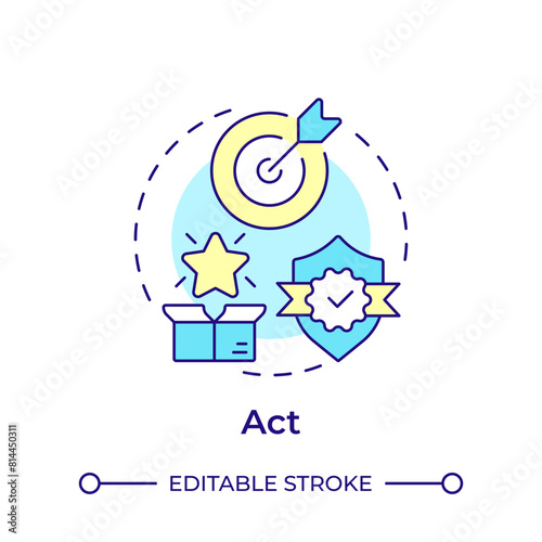 Act multi color concept icon. Product development, task accomplishment. Quality standards. Round shape line illustration. Abstract idea. Graphic design. Easy to use in infographic, presentation