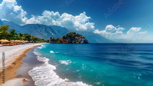 Turkish Riviera: A Vibrant Coastline with Sandy Beaches, Turquoise Sea, and Summer Vibes. Concept Turkish Riviera, Vibrant Coastline, Sandy Beaches, Turquoise Sea, Summer Vibes photo