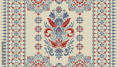 ikat ethnic seamless pattern in tribal. Beautiful fabric Indian style. Design for background, wallpaper, illustration, fabric, clothing, carpet, textile, batik, embroidery.