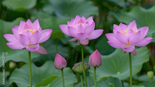 Vibrant Purple Lotus Flowers on Green Stems