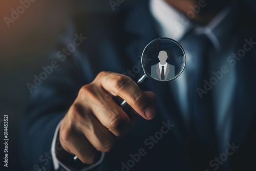 A conceptual image illustrating the process of human resource management and recruitment in business, depicting the search for the most talented and suitable employee for a company 