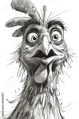 black and white head of a chicken illustration  photo