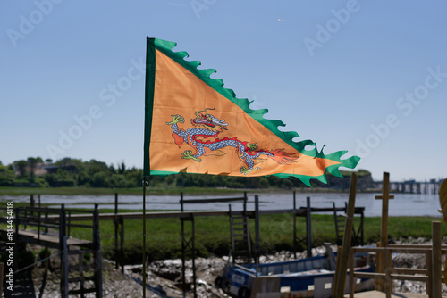 cerf volant et drapeau colorés avec paysage côtier, Talmont sur gironde photo