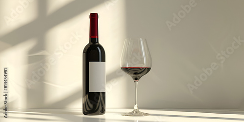 Elegant Wine Bottle and Glass Mockup with Space for Custom Label Design