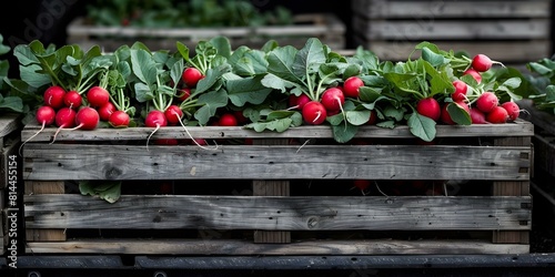 Harvesting Radishes at Sunset: Organic Farm Freshness in a Wooden Box. Concept Farming, Harvest, Sunset, Organic, Freshness