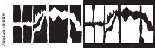 Torn paper frames with jagged edges. Ripped cutots for collage, weathered and distressed style. Vector illustration of rough shapes as retro design templates.  isolated on white and black background. 