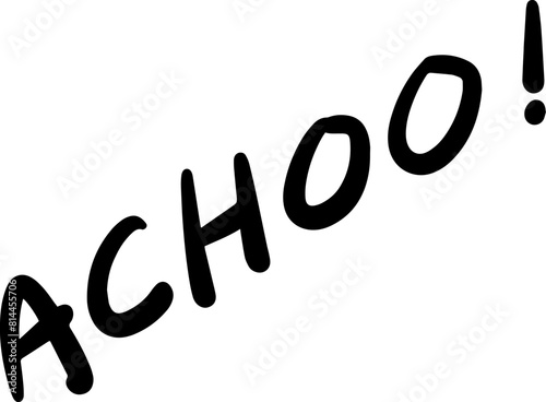 Acho, acho, sneezing, cold, runny nose, cartoon, sound, illustration, handwriting, vector,