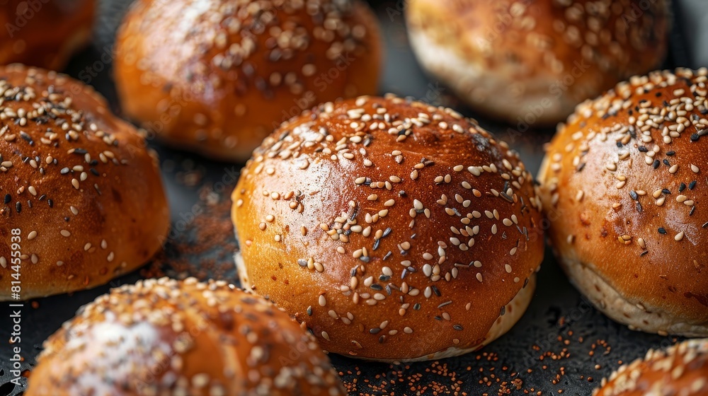 Detailed top view of multigrain burger buns, highlighting the whole grains and seeds, perfect for advertising healthy burgers, isolated background Detailed top view of multigrain burger buns, highlighting the whole grains and seeds, perfect for advertising healthy burgers, isolated background