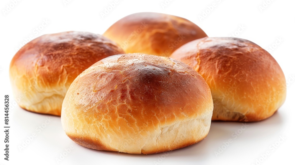 Detailed shot of freshly baked potato buns, highlighting their slight sweetness and fluffy texture, ideal for burger advertisements, isolated background Detailed shot of freshly baked potato buns, highlighting their slight sweetness and fluffy texture, ideal for burger advertisements, isolated background