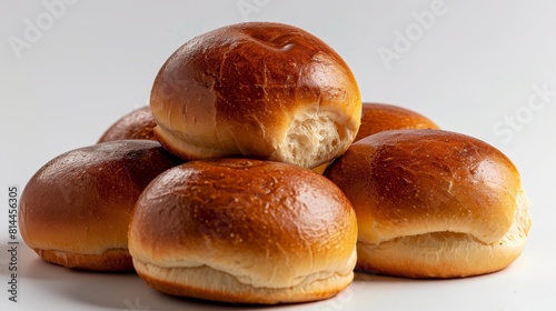Detailed shot of freshly baked potato buns, highlighting their slight sweetness and fluffy texture, ideal for burger advertisements, isolated background