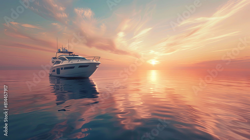 Luxury yacht at sunset on the open sea photo