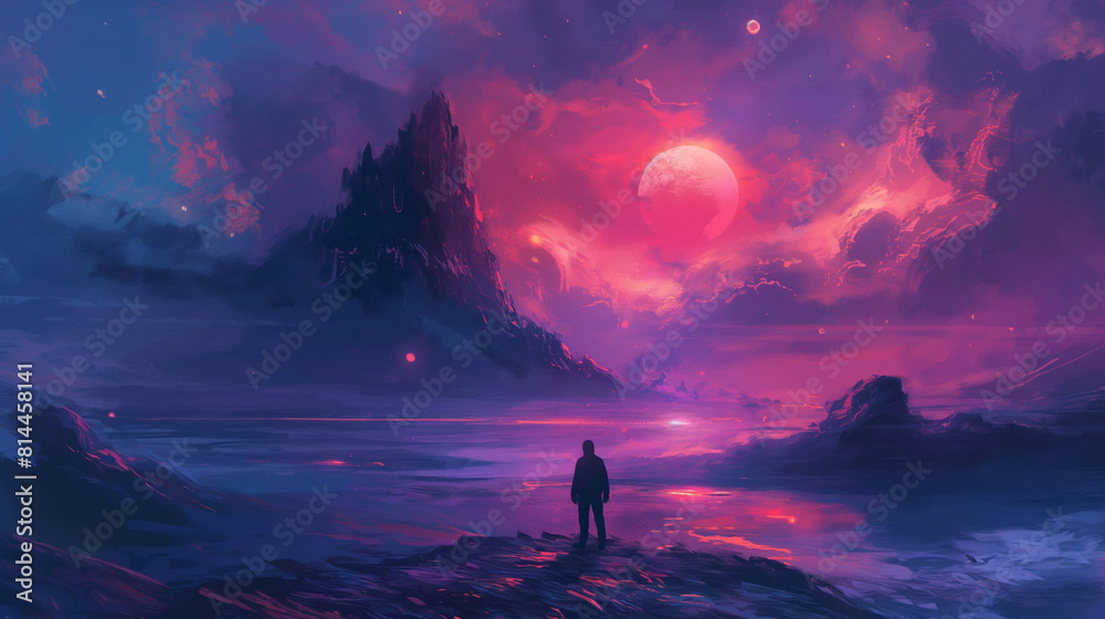 Obraz premium landscape with moon and stars