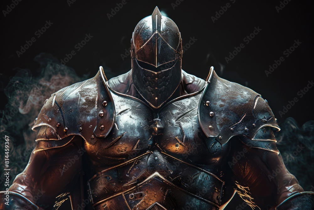 Obraz premium ancient knight with armor covering the body. big muscle and brave knight background