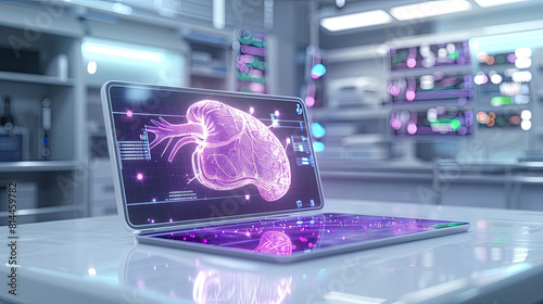 digital beaming of human liver on medical computer monitor 