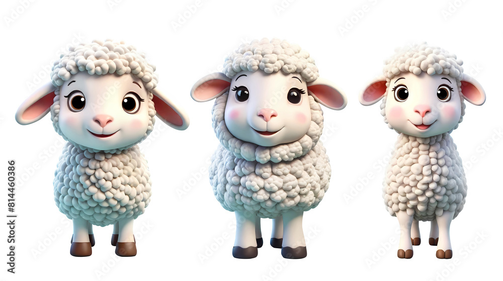 Obraz premium 3d rendering sheep cartoon characters isolated on transparent background, PNG file 