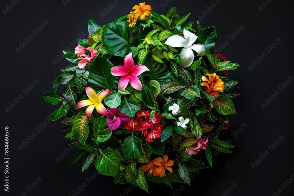 Obraz premium beautiful and colorful tropical flowers on black background