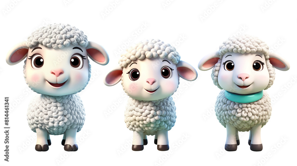 Obraz premium 3d rendering sheep cartoon characters isolated on transparent background, PNG file 