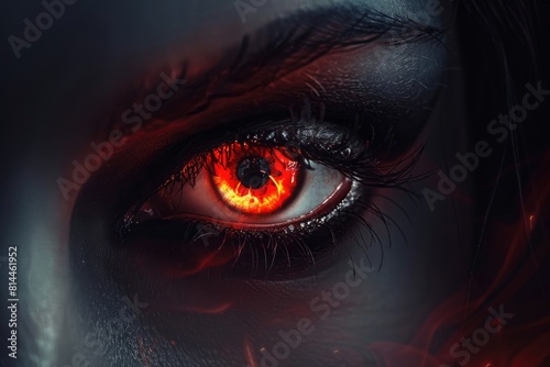 a woman's red eyes flashed. looks close to a dark background