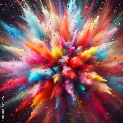 Explosion of color paint, burst of multicolored powder or watercolor, abstract colorful background. Pattern of bright festive splash like in Holi festival