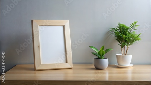 Minimalist Tabletop Frame Mockup: A frame mockup placed on a tabletop or surface, offering a simple and versatile way to showcase artwork or photography.   © No